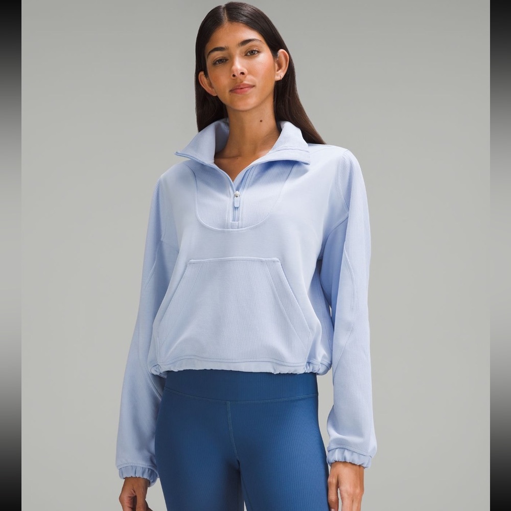 Lululemon Brushed Softstreme Ribbed Half Zip Blue Linen Size 4